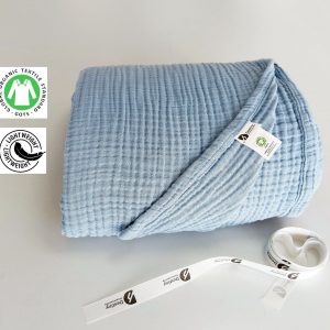 Hawaii Blue Pure Cotton 4-Layer Gauze All-Season Throw Blanket for California King, Queen, Twin, and Toddler Beds