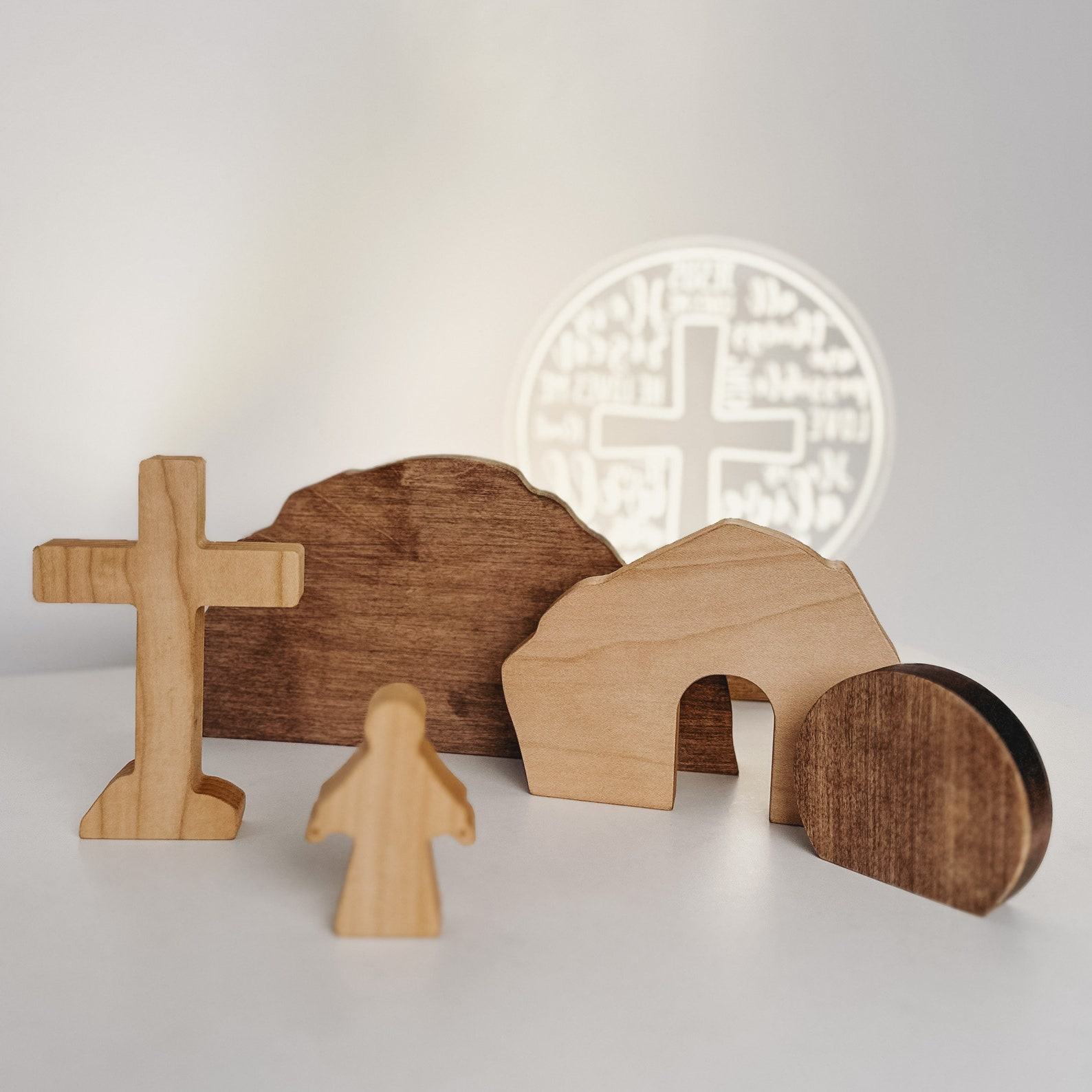 He Is Risen Easter Scene – Wooden Resurrection Set – Religious Easter Decor & Present