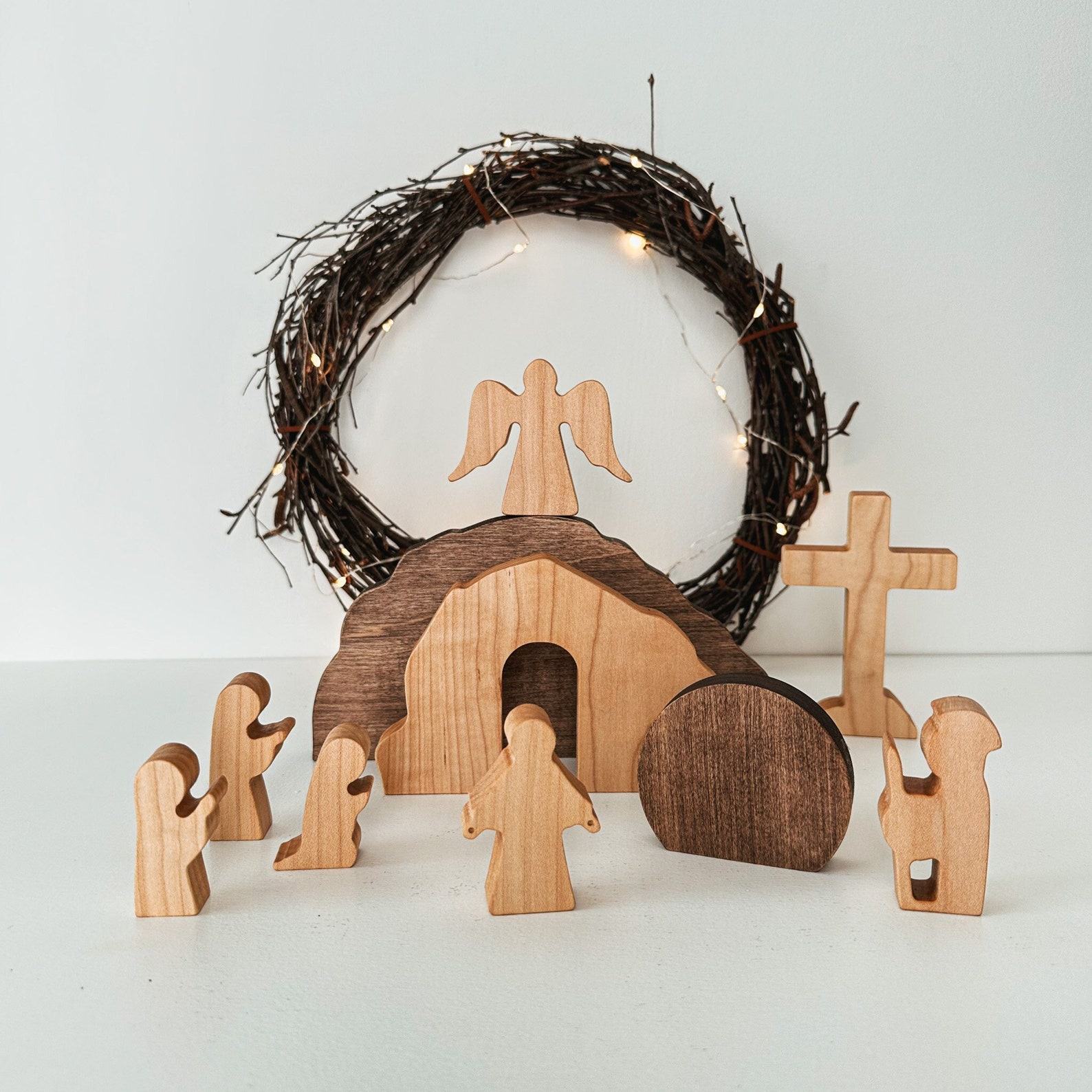He Is Risen Easter Scene  Wooden Empty Tomb Resurrection Set – Christian Easter Decor & Religious Present