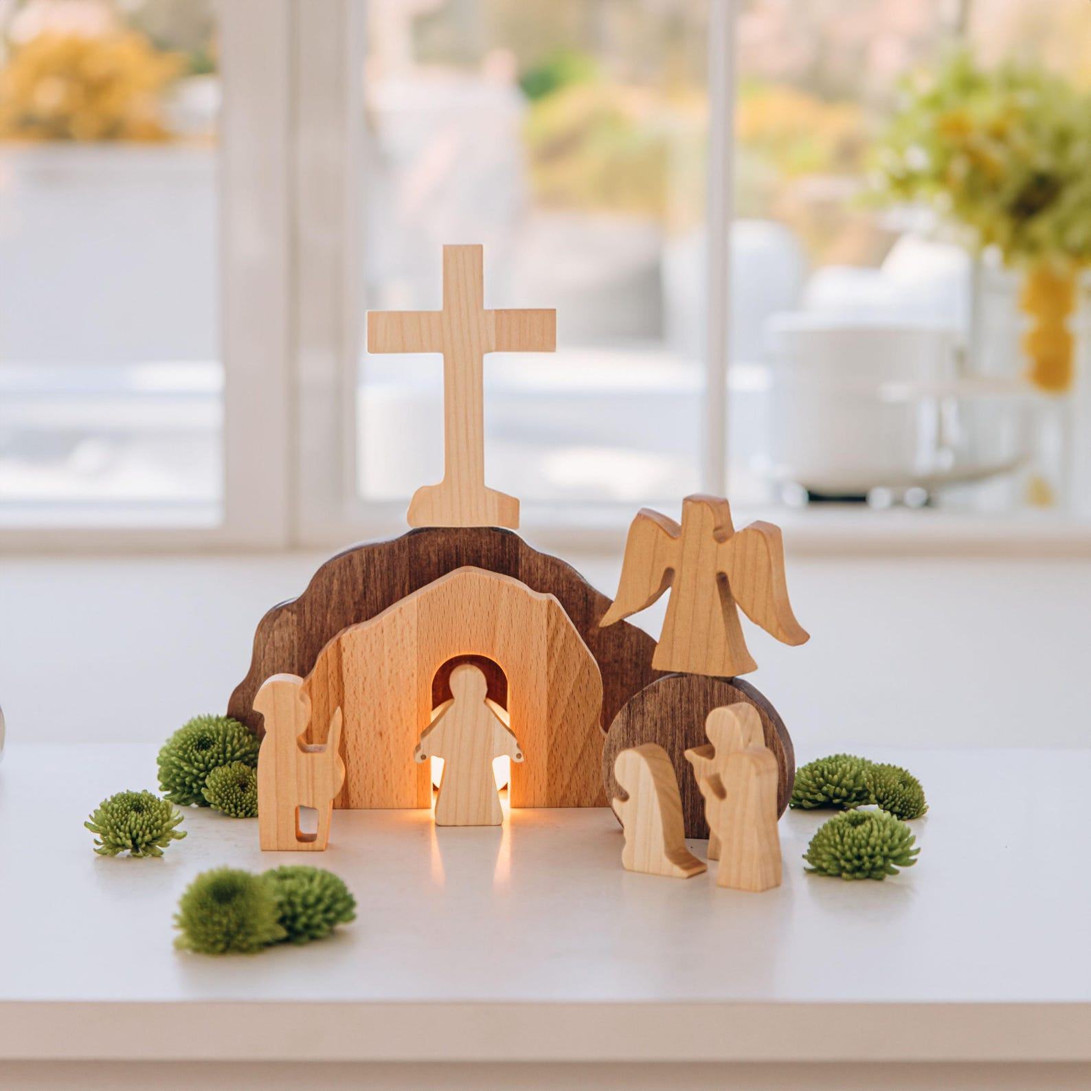 He Is Risen Easter Tomb Scene – Christian Table Decor, Resurrection Display, Religious Present