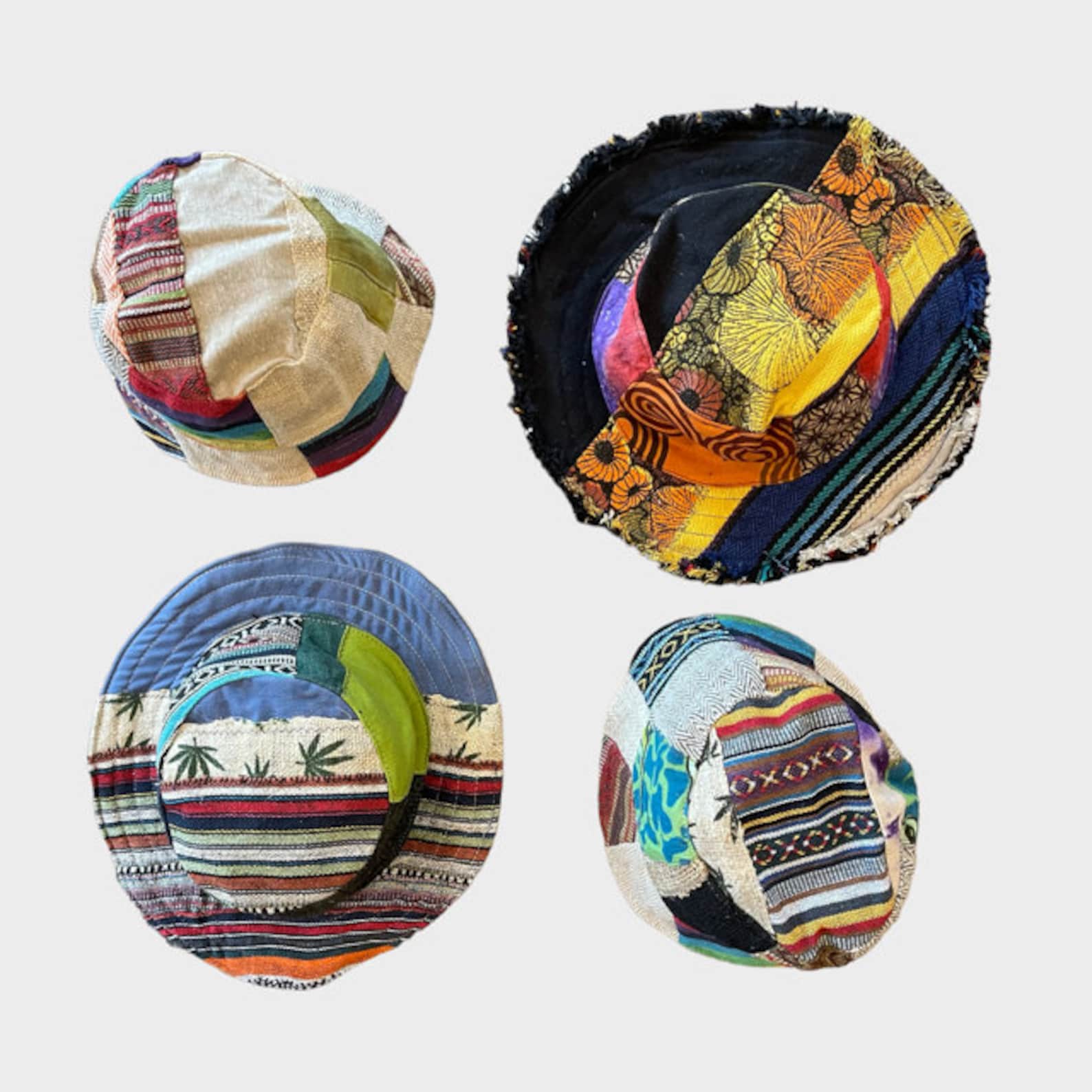 Hemp Patchwork Bucket Hat Eco-Friendly, Handmade Sun Protection for Beach and Beyond