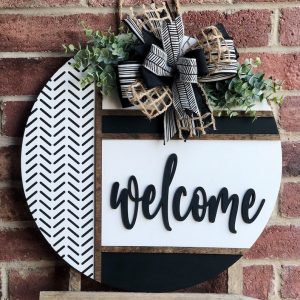 Herringbone Welcome Door Hanger Greet Guests with Rustic Charm