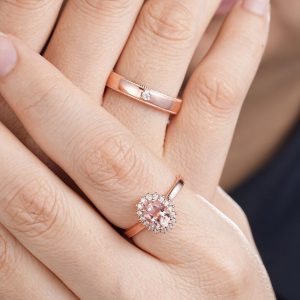 His and Hers Pink Morganite Halo Engagement Ring Set A Symbol of Eternal Love