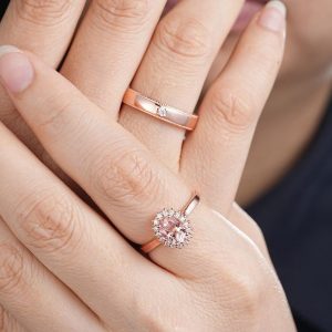 His and Hers Pink Morganite Halo Engagement Ring Set A Symbol of Eternal Love