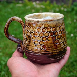 Honeycomb Haven Handmade Pottery Cup with Honey Glaze