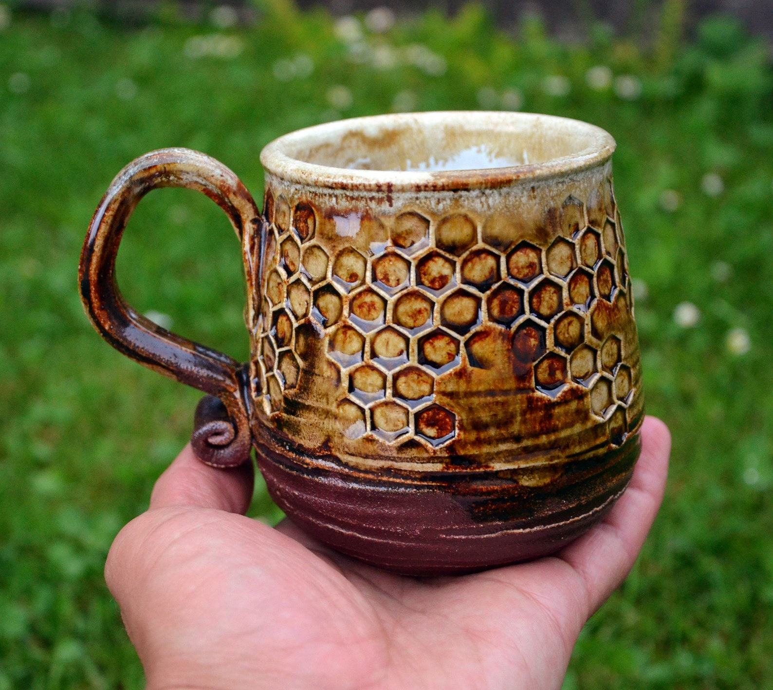 Honeycomb Haven Handmade Pottery Cup with Honey Glaze - Image 2