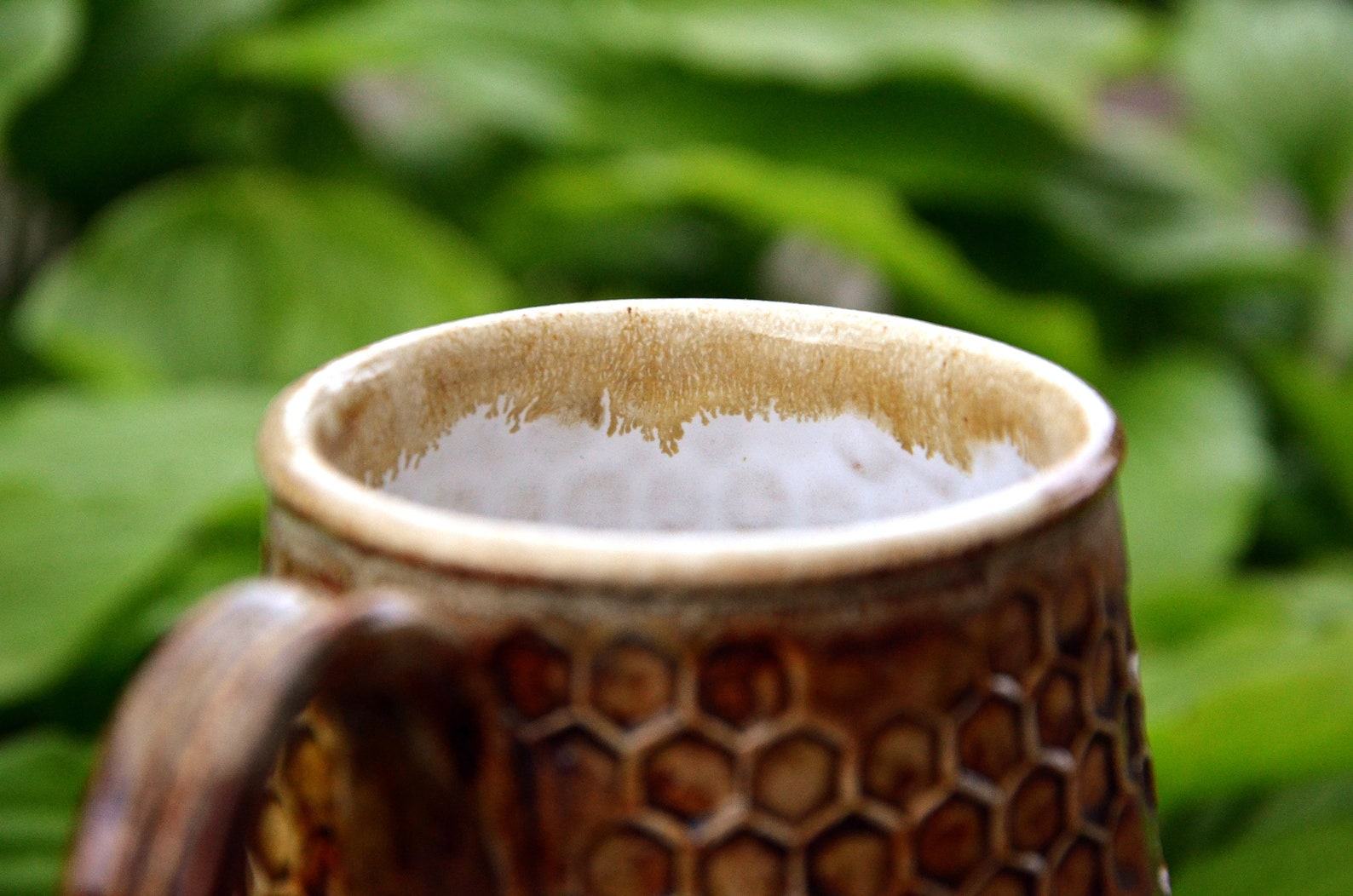 Honeycomb Haven Handmade Pottery Cup with Honey Glaze - Image 5