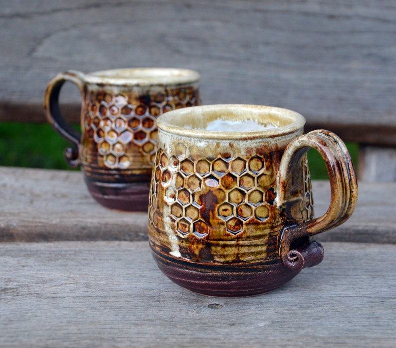 Honeycomb Haven Handmade Pottery Cup with Honey Glaze
