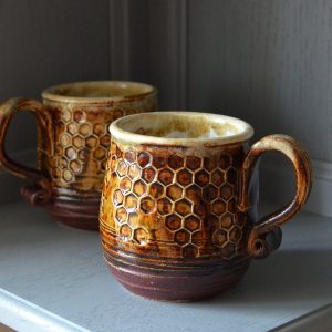 Honeycomb Haven Handmade Pottery Cup with Honey Glaze