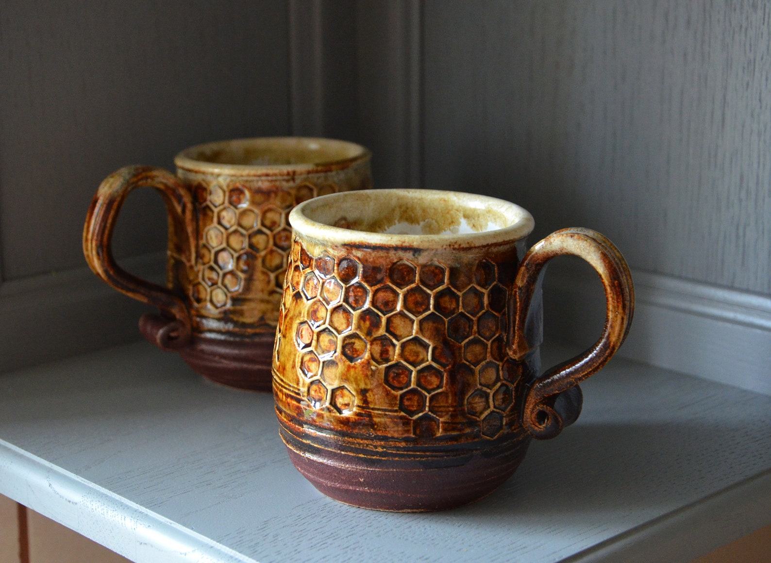 Honeycomb Haven Handmade Pottery Cup with Honey Glaze - Image 6