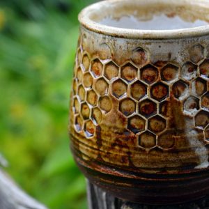 Honeycomb Haven Handmade Pottery Cup with Honey Glaze