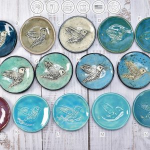Hummingbird Ceramic Coffee Spoon Rest and Trinket Dish Handmade Stoneware Pottery Item in Vibrant Hues