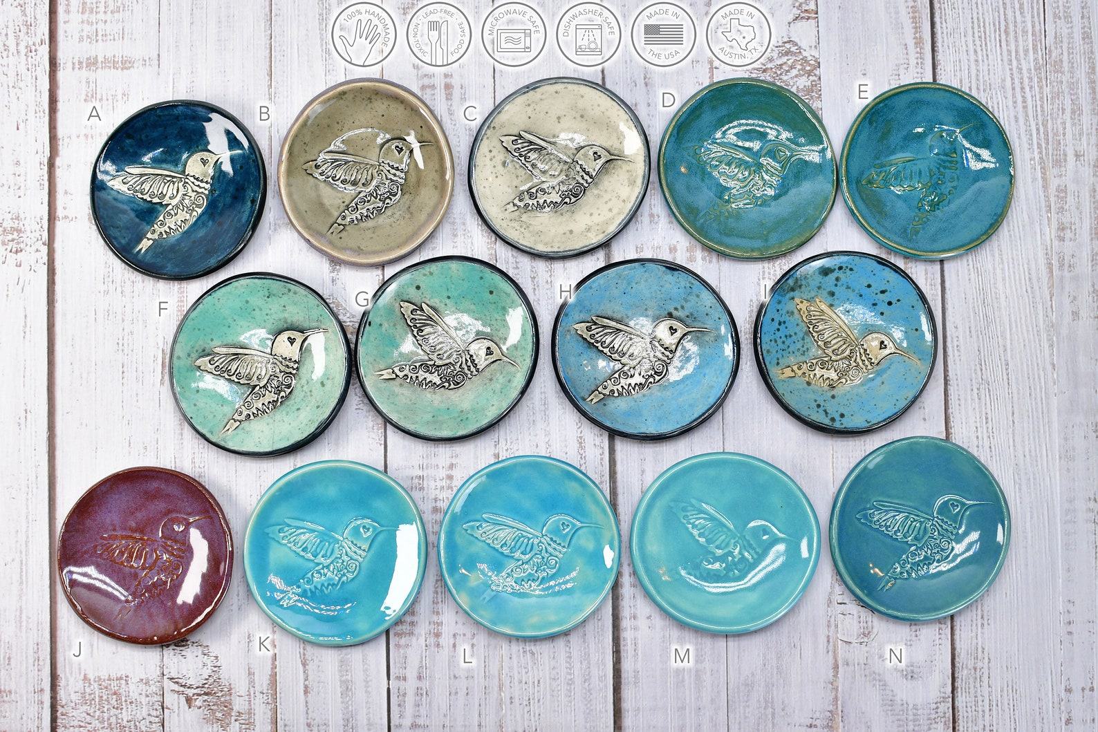 Hummingbird Ceramic Coffee Spoon Rest and Trinket Dish Handmade Stoneware Pottery Item in Vibrant Hues - Image 4