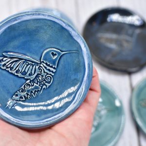 Hummingbird Ceramic Coffee Spoon Rest and Trinket Dish Handmade Stoneware Pottery Item in Vibrant Hues