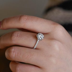 IGI Certified Round Cut Lab Grown Diamond Engagement Ring with Solid Gold D/VS1 Diamond Eternity Band