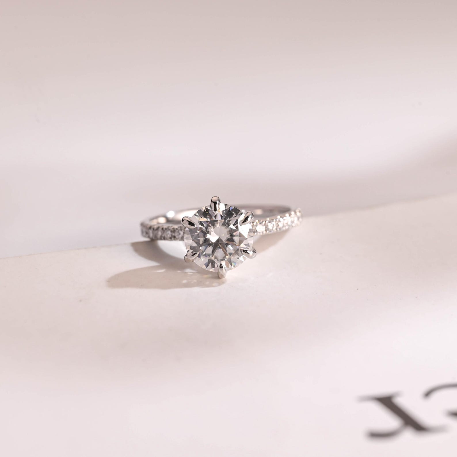 IGI Certified Round Cut Lab Grown Diamond Engagement Ring with Solid Gold D/VS1 Diamond Eternity Band