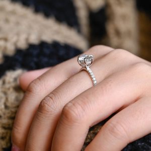 IGI Certified Round Cut Lab Grown Diamond Engagement Ring with Solid Gold D/VS1 Diamond Eternity Band