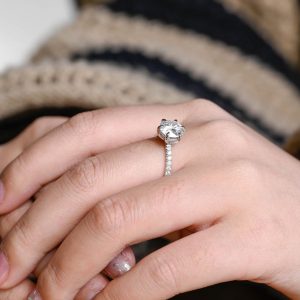 IGI Certified Round Cut Lab Grown Diamond Engagement Ring with Solid Gold D/VS1 Diamond Eternity Band