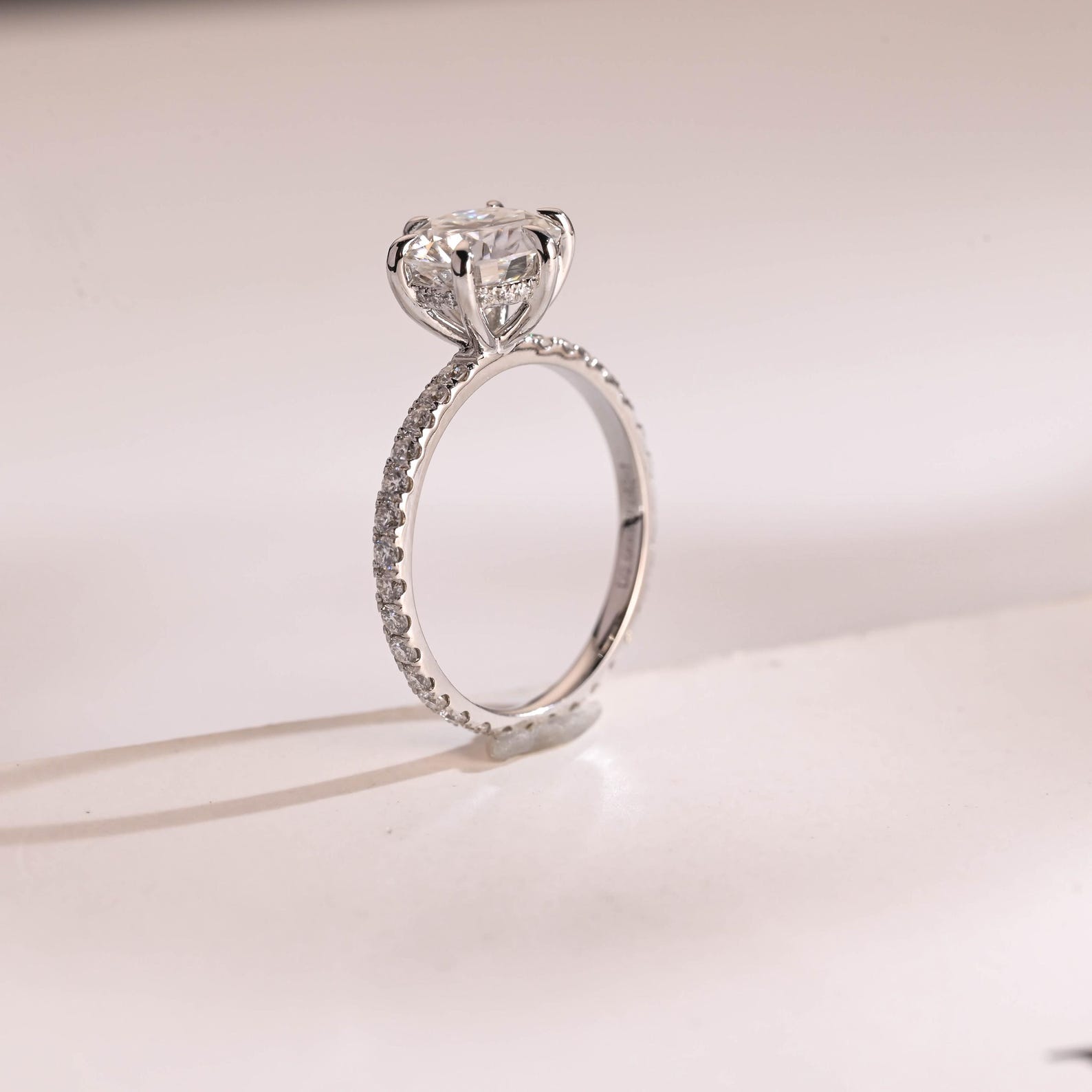 IGI Certified Round Cut Lab Grown Diamond Engagement Ring with Solid Gold D/VS1 Diamond Eternity Band