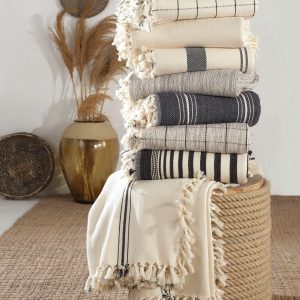 Indulge in Cozy Comfort Wrap Yourself in the Soft Embrace of Our Cotton Cream Turkish Throw Blanket