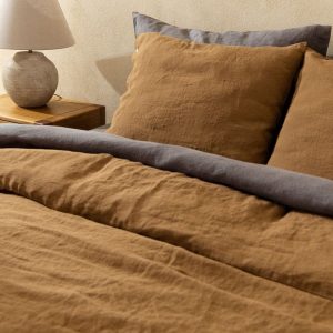 Indulge in Regal Slumber Cinnamon Spice Linen Bedding Set for Unparalleled Comfort