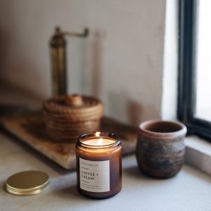 Indulge in the Aromatic Embrace of Freshly Brewed Coffee Non-Toxic Soy Candle in an Amber Jar