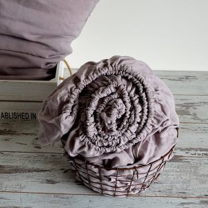 Indulge in the Comfort of Stonewashed Linen WOOD ROSE Fitted Sheet for a Serene Sleep
