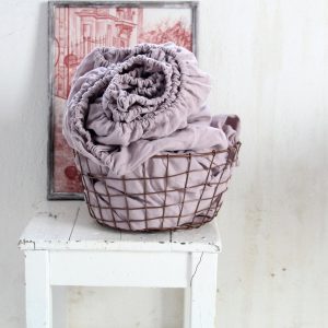 Indulge in the Comfort of Stonewashed Linen WOOD ROSE Fitted Sheet for a Serene Sleep