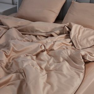 Indulge in Tranquil Slumber Beige Sateen Duvet Cover, 95% Cotton Luxury for a Restful Night
