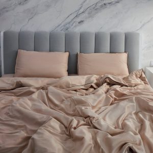 Indulge in Tranquil Slumber Beige Sateen Duvet Cover, 95% Cotton Luxury for a Restful Night