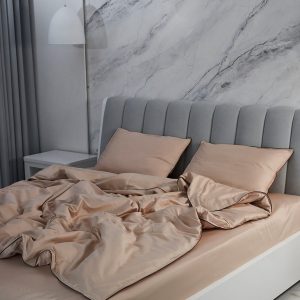 Indulge in Tranquil Slumber Beige Sateen Duvet Cover, 95% Cotton Luxury for a Restful Night