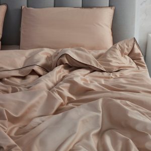 Indulge in Tranquil Slumber Beige Sateen Duvet Cover, 95% Cotton Luxury for a Restful Night