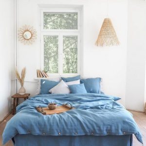 Indulge in Tranquil Slumber Blue Linen Duvet Cover for Serene Nights