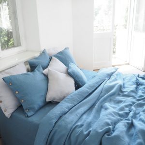 Indulge in Tranquil Slumber Blue Linen Duvet Cover for Serene Nights