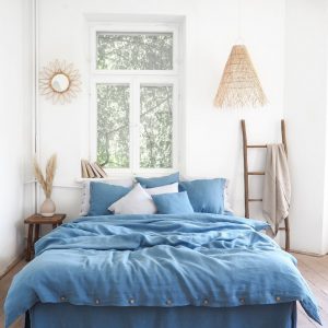 Indulge in Tranquil Slumber Blue Linen Duvet Cover for Serene Nights