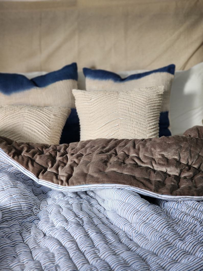 Indulge in Tranquil Slumber Cozy Haven’s Velvet Quilt, Voile Runner, and Soft Throw