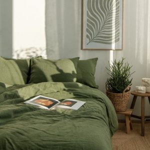 Indulge in Tranquility Luxurious Green Linen Bedding Set, Crafted from 95% Natural Flax, Customizable to Your Dreamy Dimensions