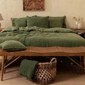 Indulge in Tranquility Luxurious Green Linen Bedding Set, Crafted from 95% Natural Flax, Customizable to Your Dreamy Dimensions