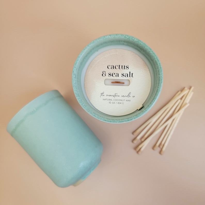 Invigorating Oasis Cactus Sea Salt Candle with Natural Coconut Wax and Refreshing Ocean Scent