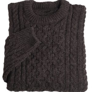 Jacob Wool Sustainable, Fair Trade, UK-Made Aran Sweater in Dark Brown