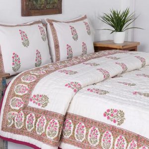 Jaipuri Block Print Quilt Handcrafted Floral Razai for a Vibrant Bohemian Retreat