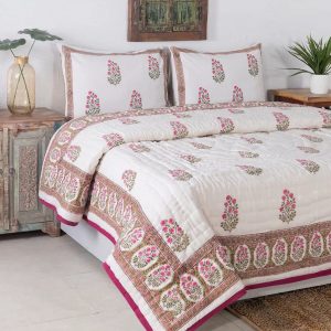 Jaipuri Block Print Quilt Handcrafted Floral Razai for a Vibrant Bohemian Retreat