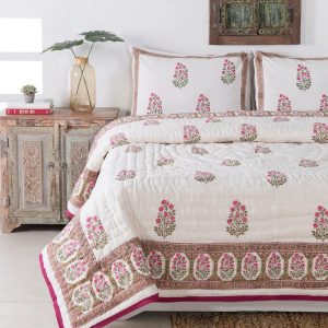 Jaipuri Block Print Quilt Handcrafted Floral Razai for a Vibrant Bohemian Retreat