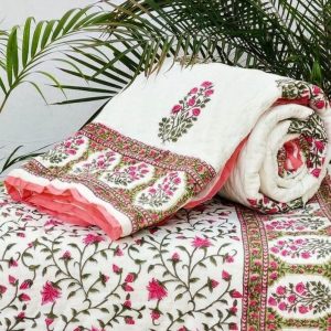 Jaipuri Block Print Quilt Handcrafted Floral Razai for a Vibrant Bohemian Retreat