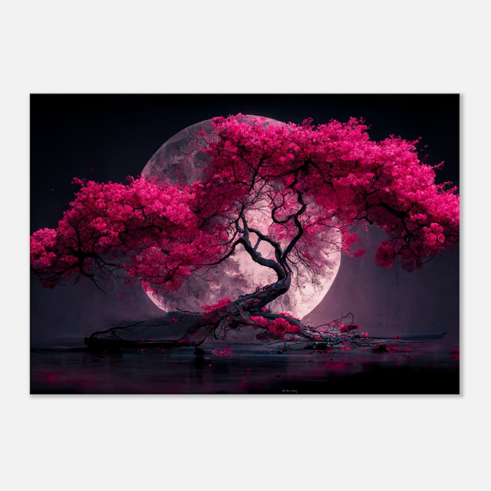 Japanese Cherry Blossom Serenade Under the Full Moon Enhance Your Space with Tranquil Elegance
