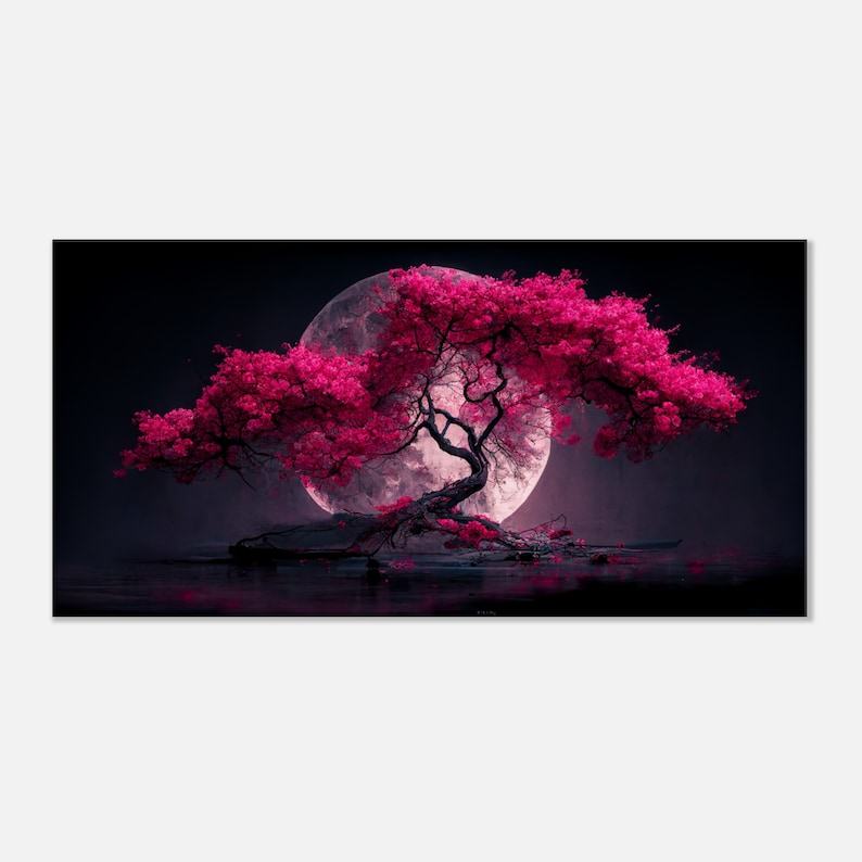 Japanese Cherry Blossom Serenade Under the Full Moon Enhance Your Space with Tranquil Elegance