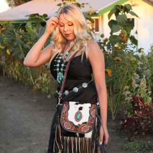 Jessie Jane Fringe Haute Southern Hyde by Beth Marie Tooled Cowhide Purse in Turquoise A Statement of Western Chic