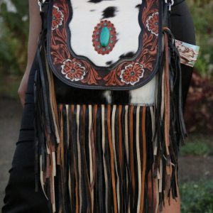 Jessie Jane Fringe Haute Southern Hyde by Beth Marie Tooled Cowhide Purse in Turquoise A Statement of Western Chic