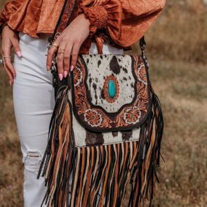 Jessie Jane Fringe Haute Southern Hyde by Beth Marie Tooled Cowhide Purse in Turquoise A Statement of Western Chic