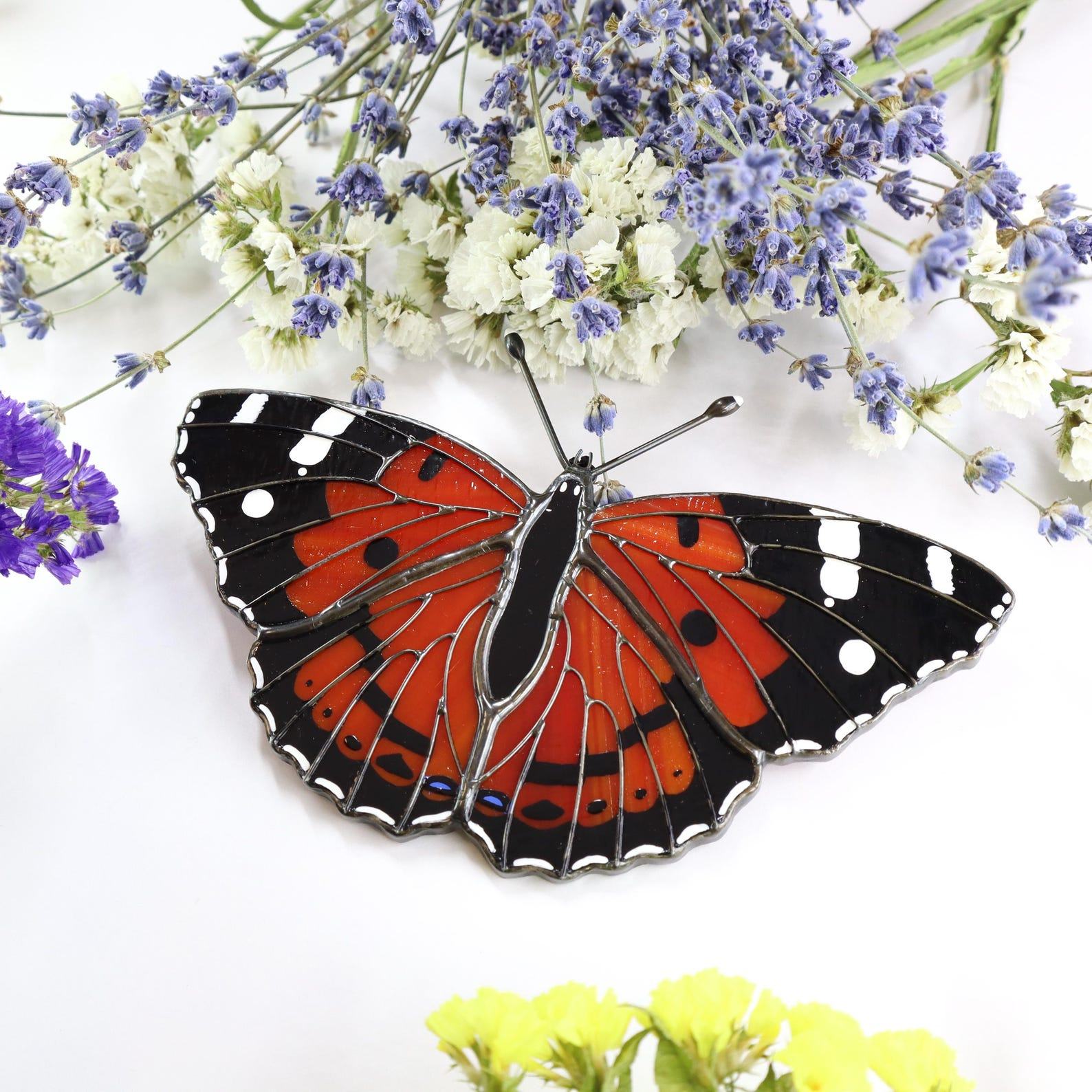 Kamehameha Butterfly Suncatcher – Stained Glass Window Hanging – Hawaiian Present for Mom – Handmade Home Decor